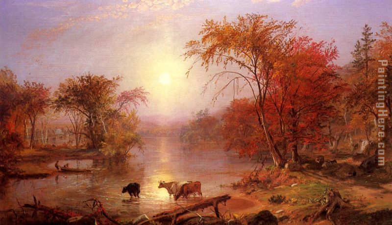 Indian Summer, Hudson River painting - Albert Bierstadt Indian Summer, Hudson River art painting
